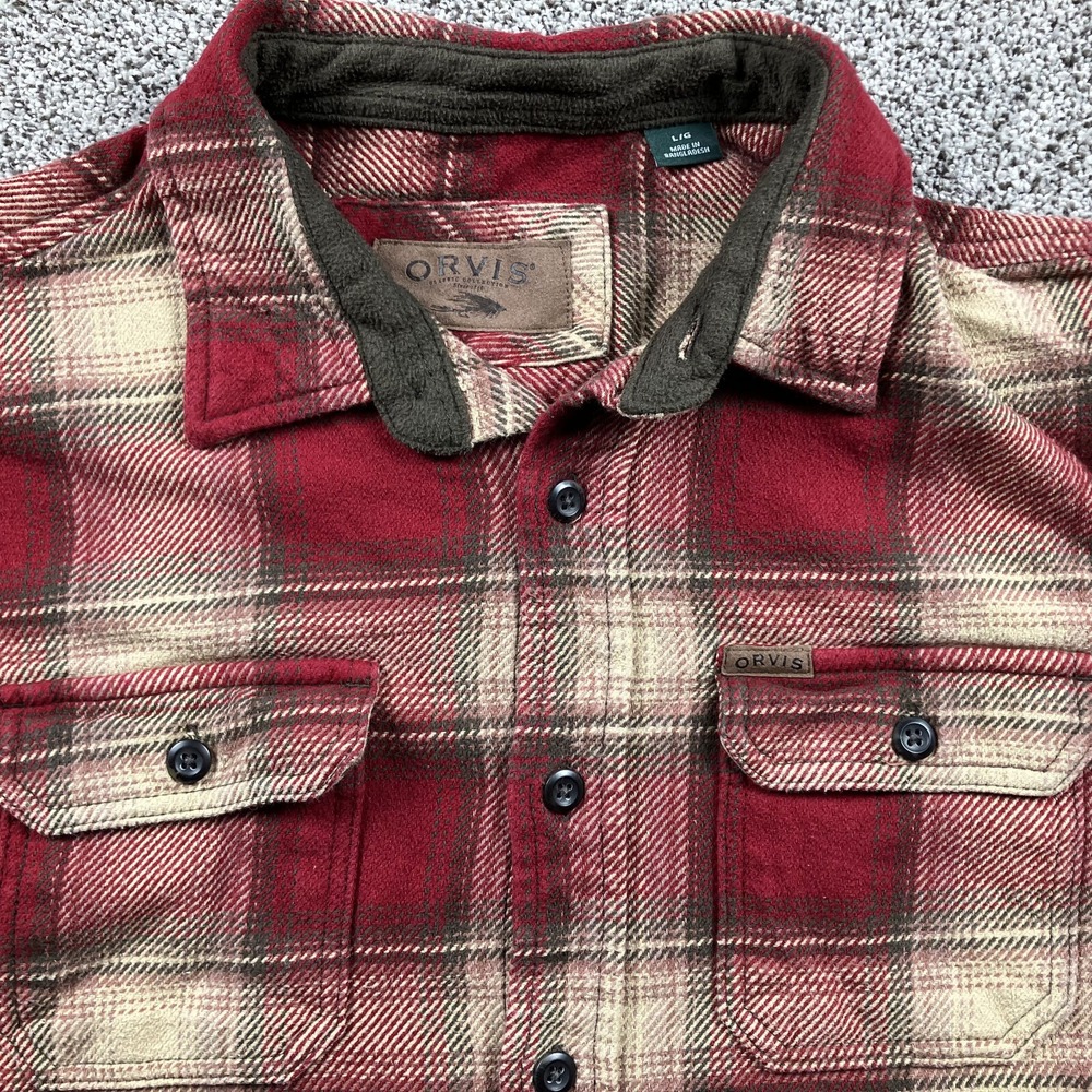 ORVIS Shirt Large Heavy Perfect Flannel Jacket Plaid Shacket Side Pockets - Picture 2 of 11